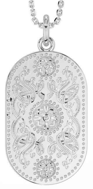 White Gold Dog Tag Celtic Warrior Necklace