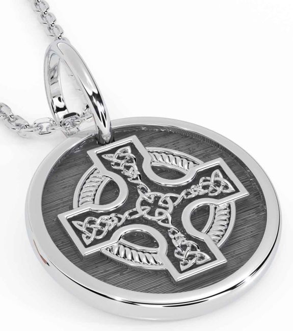 White Gold Black Rhodium Celtic Cross Necklace