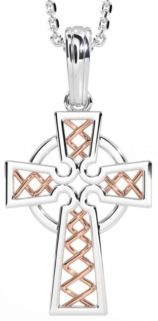 White Rose Gold Celtic Cross Necklace