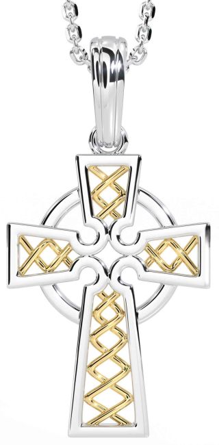 White Yellow Gold Celtic Cross Necklace