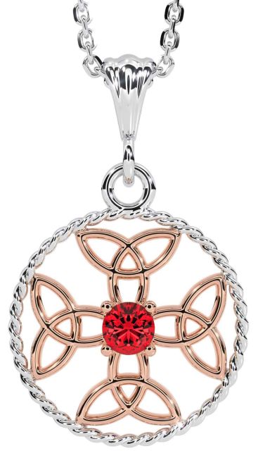 Ruby Rose Gold Silver Celtic Cross Trinity Knot Necklace