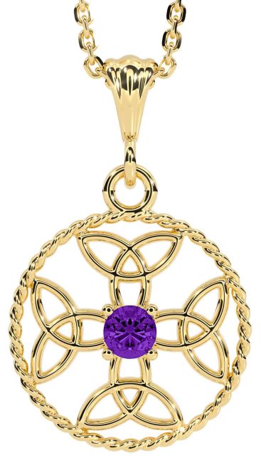 Amethyst Gold Silver Celtic Cross Trinity Knot Necklace