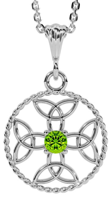 Peridot White Gold Celtic Cross Trinity Knot Necklace