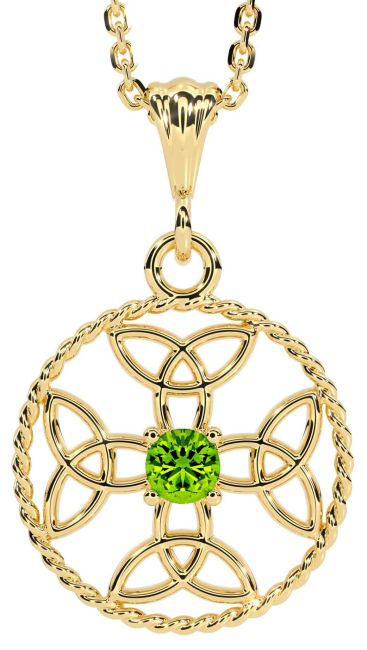 Peridot Gold Celtic Cross Trinity Knot Necklace