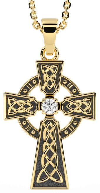 Diamond Gold Black Rhodium Celtic Cross Necklace