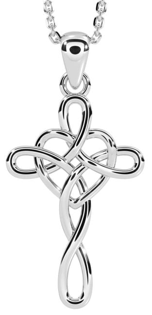 White Gold Celtic Cross Heart Necklace