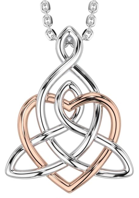 Rose Gold Silver Celtic Trinity Knot Heart Necklace
