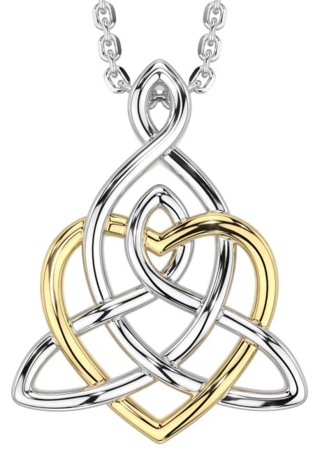 White Yellow Gold Celtic Trinity Knot Heart Necklace