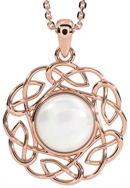 Rose Gold Silver Celtic Pearl Necklace