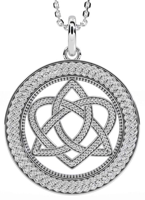 White Gold Black Rhodium Celtic Trinity Knot Heart Necklace