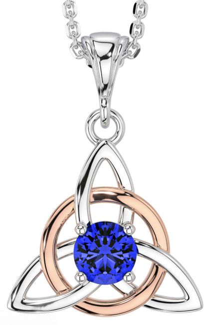 Sapphire Rose Gold Silver Celtic Trinity Knot Necklace