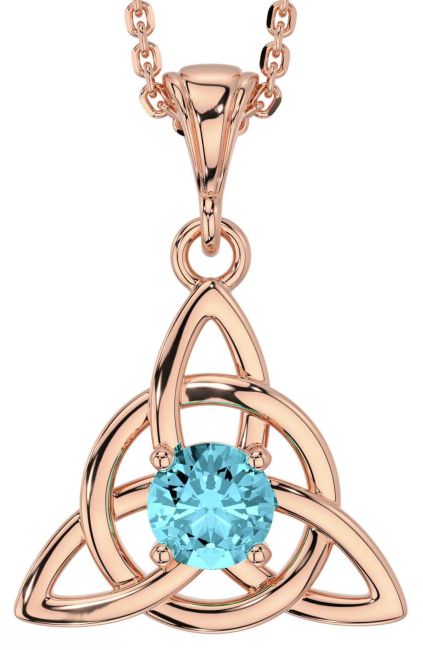 Aquamarine Rose Gold Silver Celtic Trinity Knot Necklace