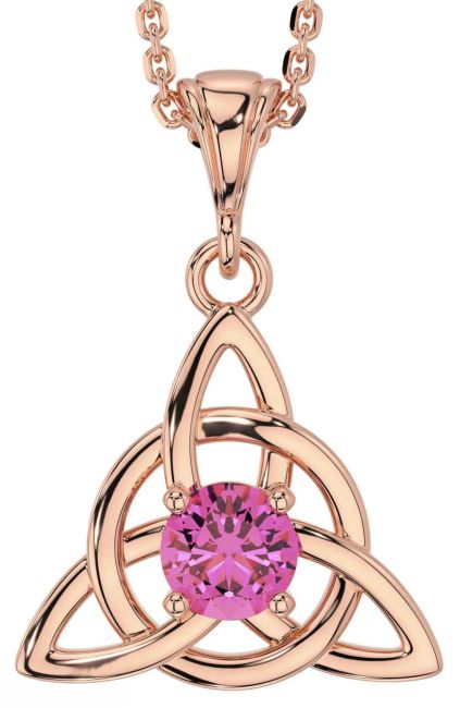 Pink Tourmaline Rose Gold Silver Celtic Trinity Knot Necklace