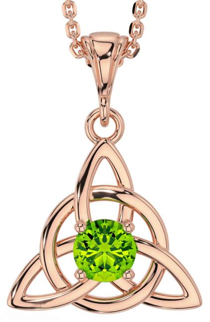 Peridot Rose Gold Silver Celtic Trinity Knot Necklace