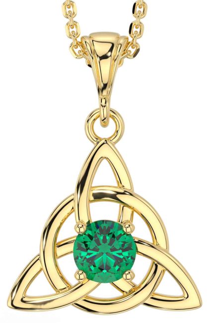 Emerald Gold Silver Celtic Trinity Knot Necklace