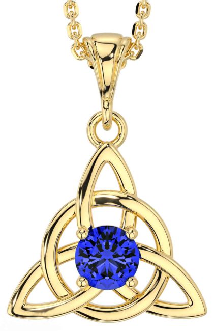 Sapphire Gold Silver Celtic Trinity Knot Necklace