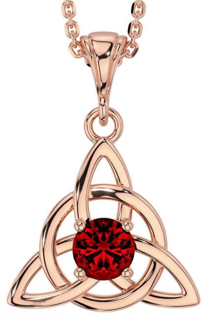 Garnet Rose Gold Celtic Trinity Knot Necklace
