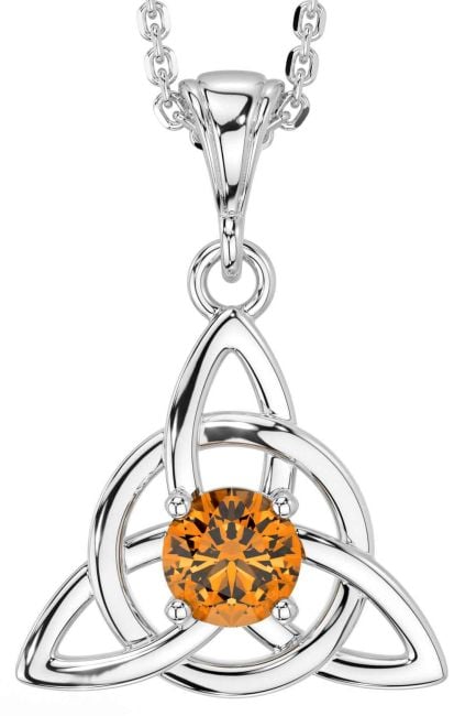 Citrine White Gold Celtic Trinity Knot Necklace