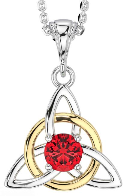 Ruby White Yellow Gold Celtic Trinity Knot Necklace