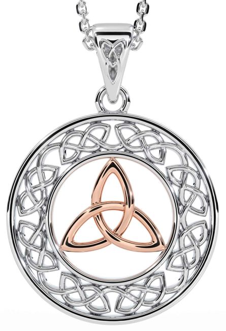 White Rose Gold Celtic Trinity Knot Necklace
