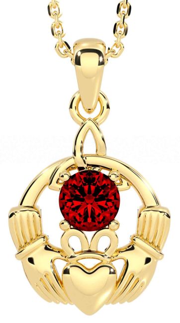 Garnet Gold Silver Claddagh Trinity Knot Necklace