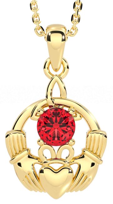 Ruby Gold Silver Claddagh Trinity Knot Necklace