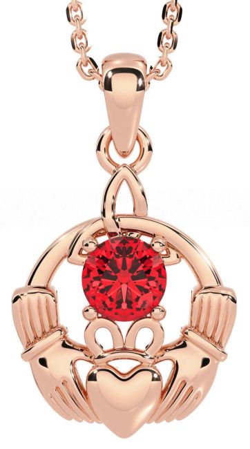 Ruby Rose Gold Claddagh Trinity Knot Necklace