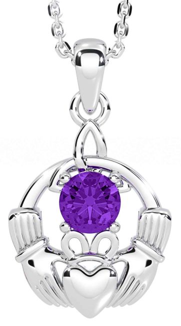 Amethyst Silver Claddagh Trinity Knot Necklace