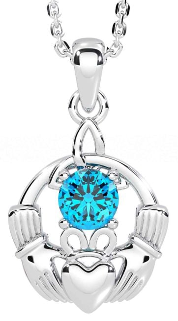 Topaz White Gold Claddagh Trinity Knot Necklace