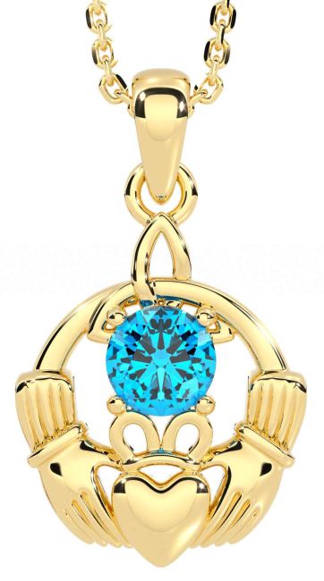 Topaz Gold Claddagh Trinity Knot Necklace