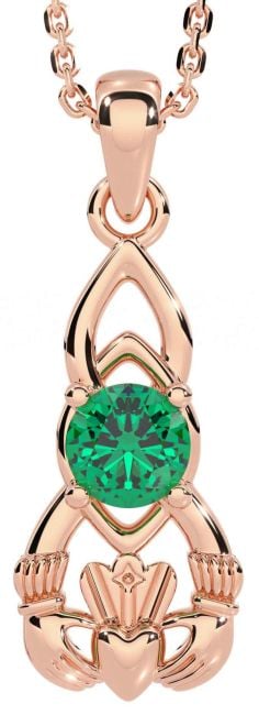 Emerald Rose Gold Silver Claddagh Celtic Necklace