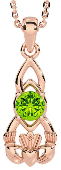 Peridot Rose Gold Silver Claddagh Celtic Necklace