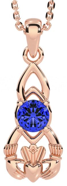 Sapphire Rose Gold Silver Claddagh Celtic Necklace