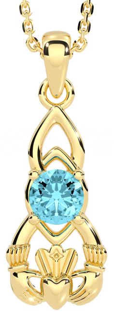 Aquamarine Gold Silver Claddagh Celtic Necklace