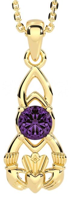 Alexandrite Gold Silver Claddagh Celtic Necklace