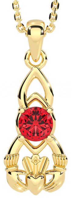 Ruby Gold Silver Claddagh Celtic Necklace