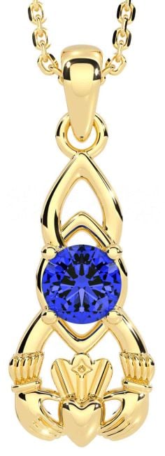 Sapphire Gold Silver Claddagh Celtic Necklace