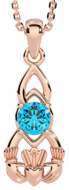 Topaz Rose Gold Claddagh Celtic Necklace