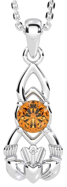 Citrine Silver Claddagh Celtic Necklace