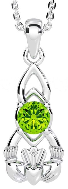 Peridot Silver Claddagh Celtic Necklace