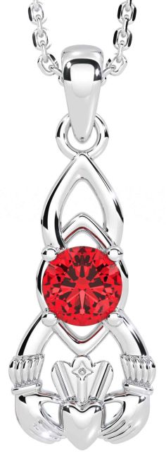 Ruby Silver Claddagh Celtic Necklace