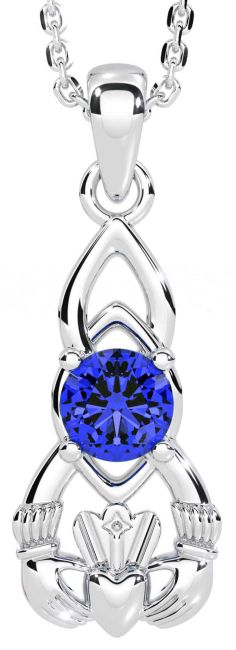 Sapphire Silver Claddagh Celtic Necklace