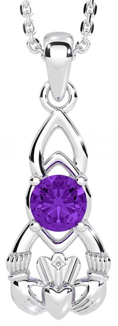 Amethyst White Gold Claddagh Celtic Necklace