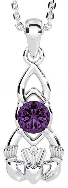 Alexandrite White Gold Claddagh Celtic Necklace