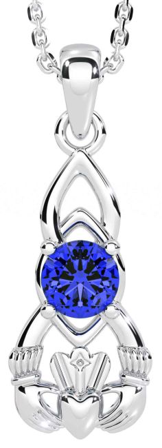 Sapphire White Gold Claddagh Celtic Necklace