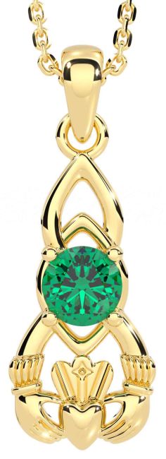 Emerald Gold Claddagh Celtic Necklace