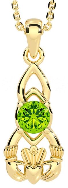 Peridot Gold Claddagh Celtic Necklace