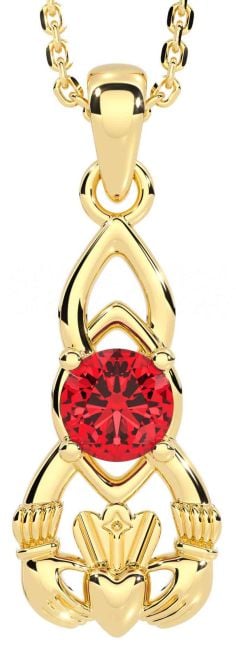 Ruby Gold Claddagh Celtic Necklace