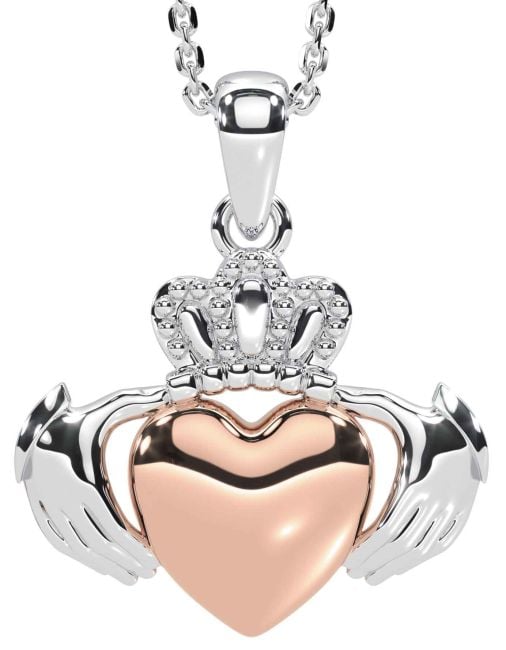 Rose Gold Silver Claddagh Necklace