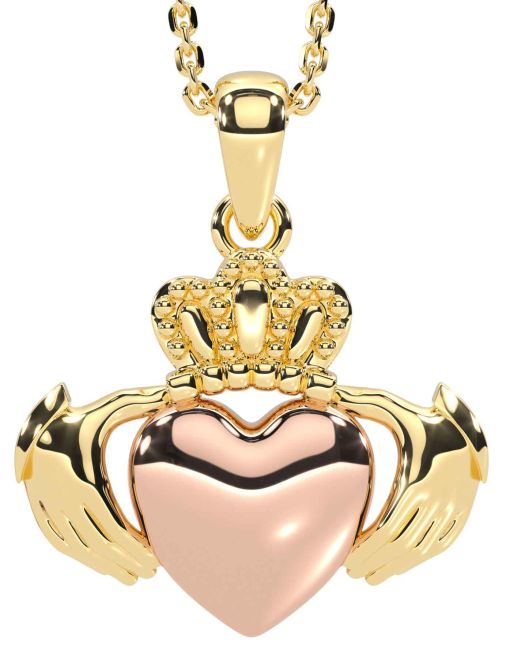 Rose Yellow Gold & Silver Claddagh Necklace